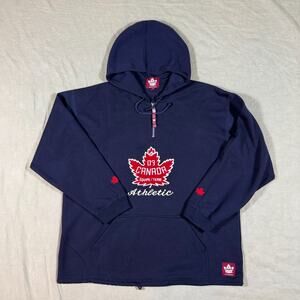 Canada Athletic Hoodie Navy Pullover Maple Leaf Vintage Y2K